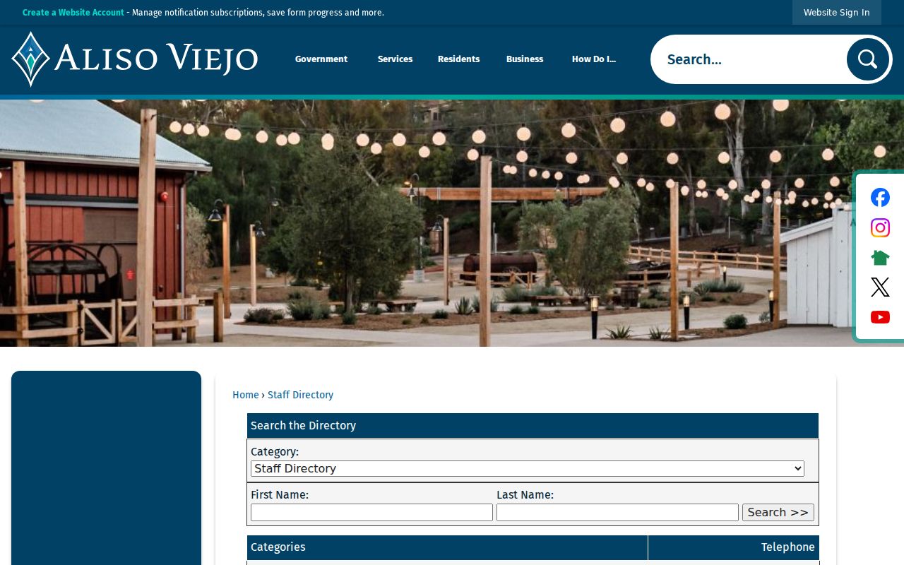 Aliso Viejo people search city staff directory