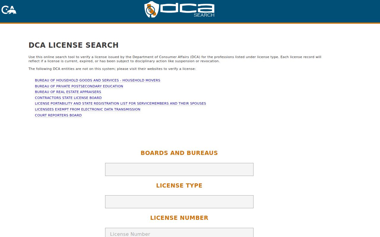Aliso Viejo public records California DCA license search