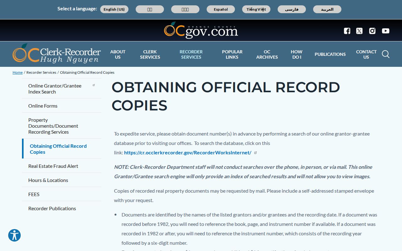 Aliso Viejo public records Clerk Recorder official record copies