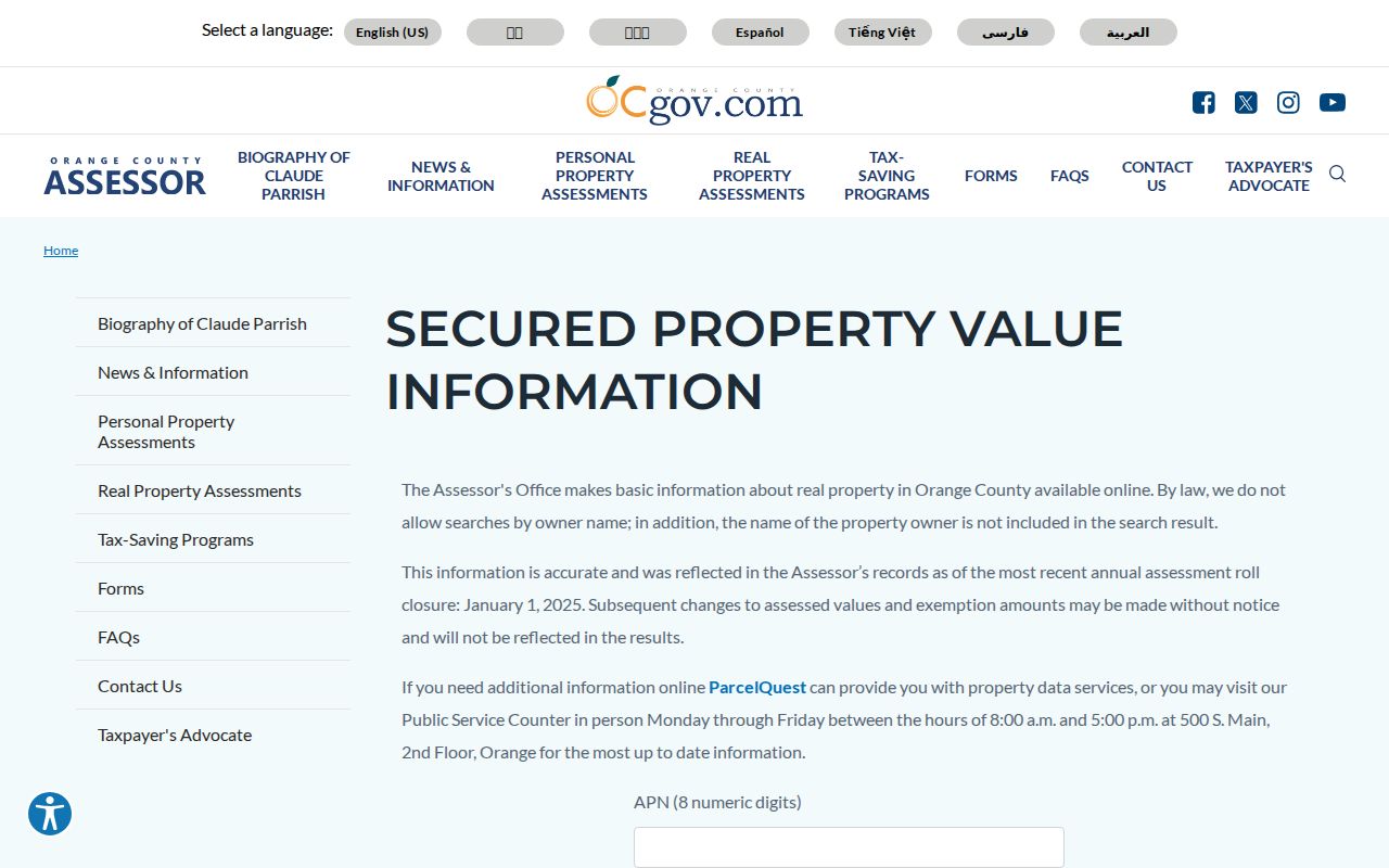 Aliso Viejo public records Orange County assessor property search
