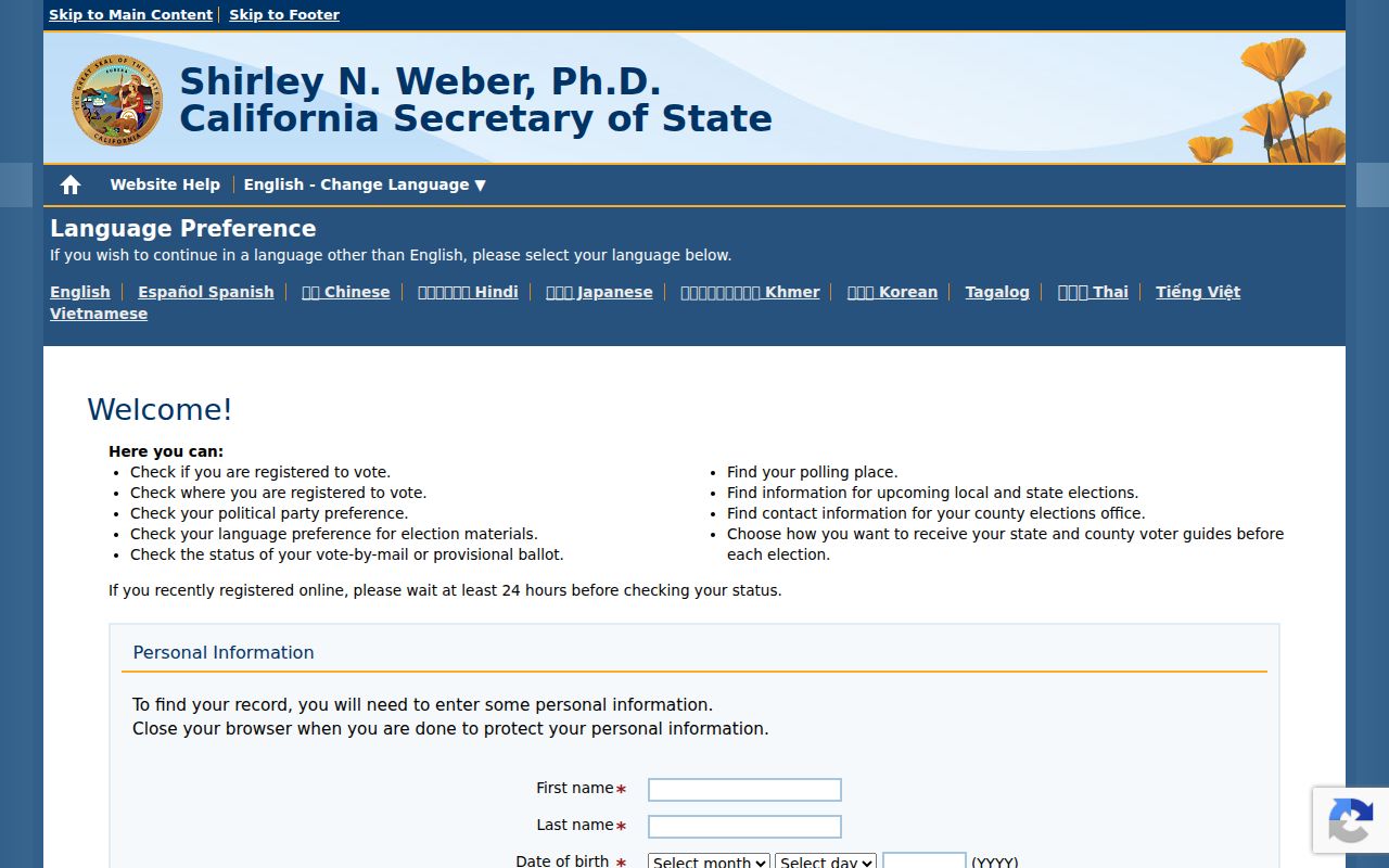 Aliso Viejo voter registration records California My Voter Status
