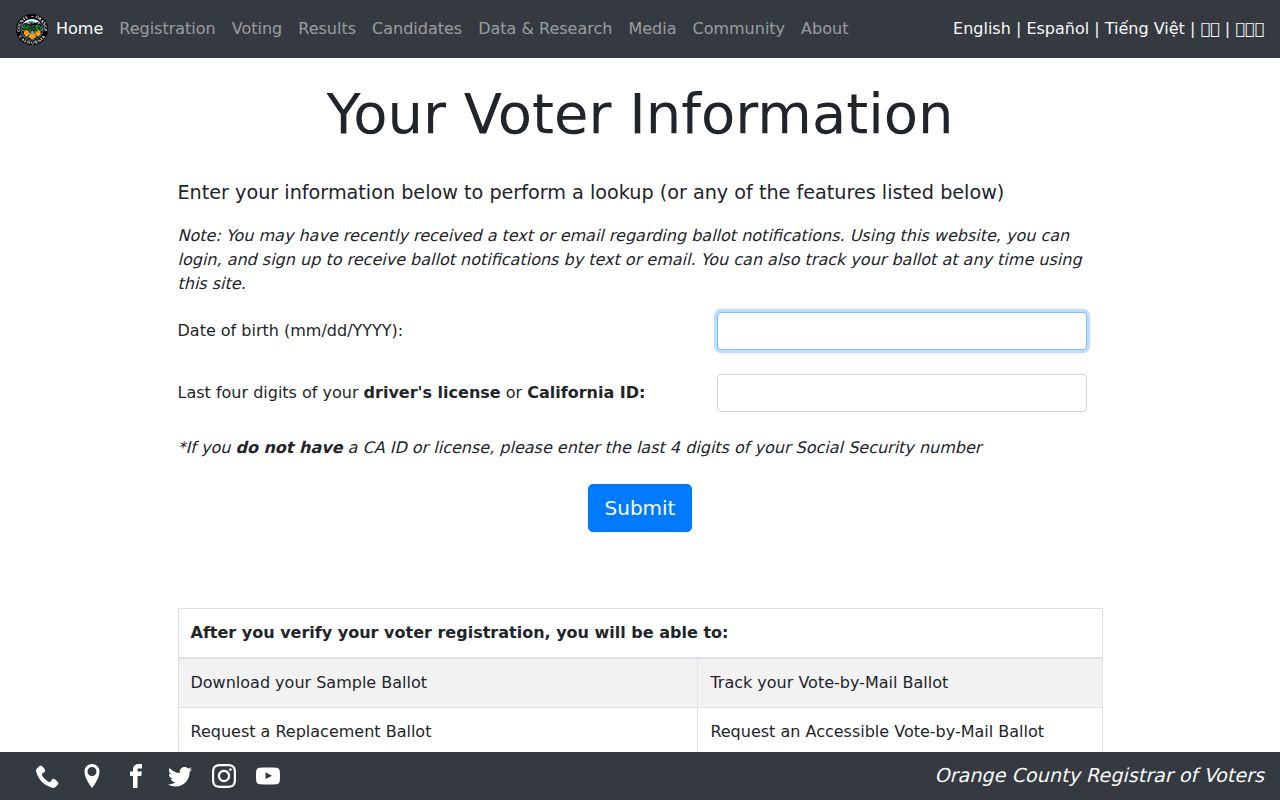 Aliso Viejo voter registration records Orange County voter lookup